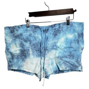 River Sky Tie Dye Linen Shorts Size L Drawstring Waist Frayed Hem
